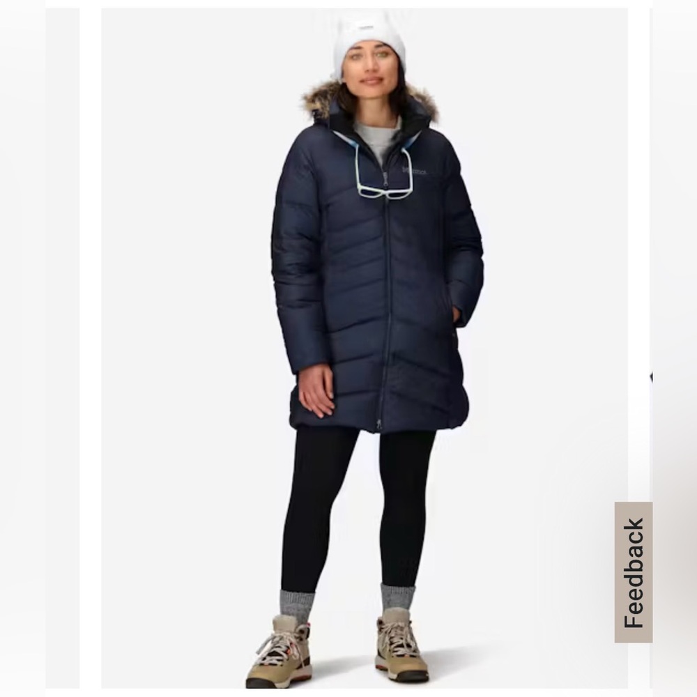 Marmot Women's Montreal Coat Puffer Jacket with Faux Fur Hood / Small / Navy